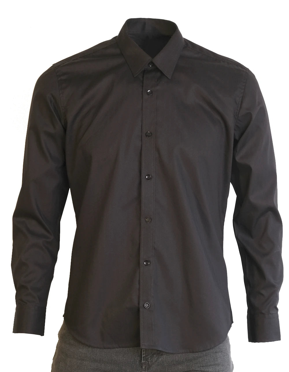 Camisa Manga Larga Negra Textura Espina De Pescado Moldería slim