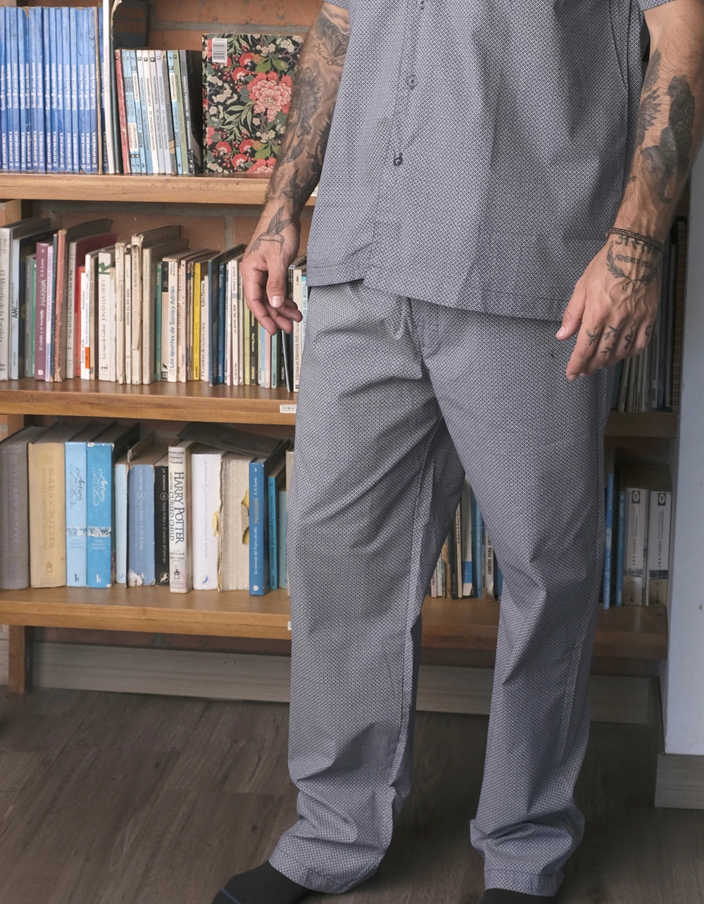 Pijama Manga Corta Gris Estampado Geométrico