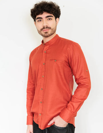 Camisa Manga Larga Terracota Cuello Neru - Moldería slim