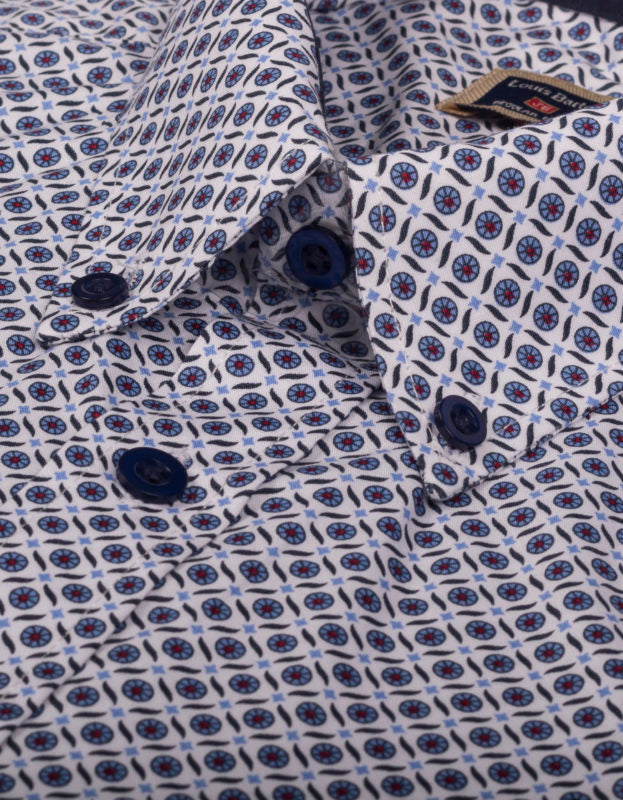 Camisa Manga Corta en Algodón Estampado Circulos Y Puntos Rojos - Moldería informal
