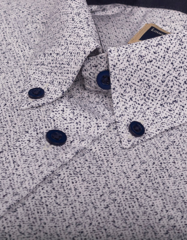 Camisa Manga Corta Blanca Estampado Jaspe Azul Oscuro - Moldería informal