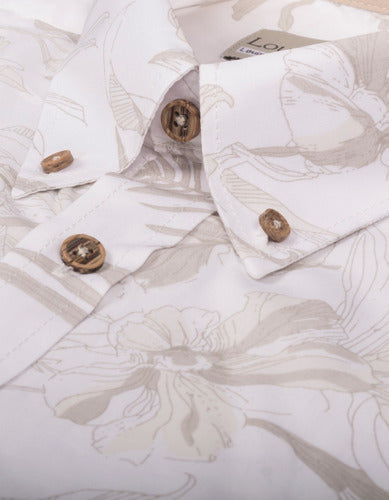Camisa Manga Corta Blanca Estampado Flores Beige - Moldería informal