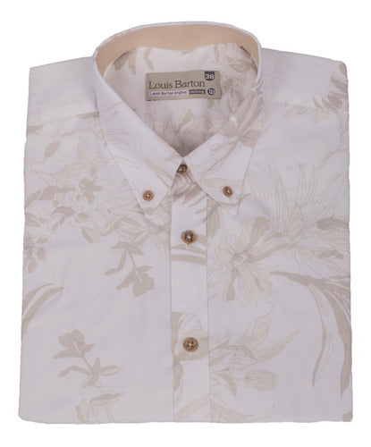 Camisa Manga Corta Blanca Estampado Flores Beige - Moldería informal