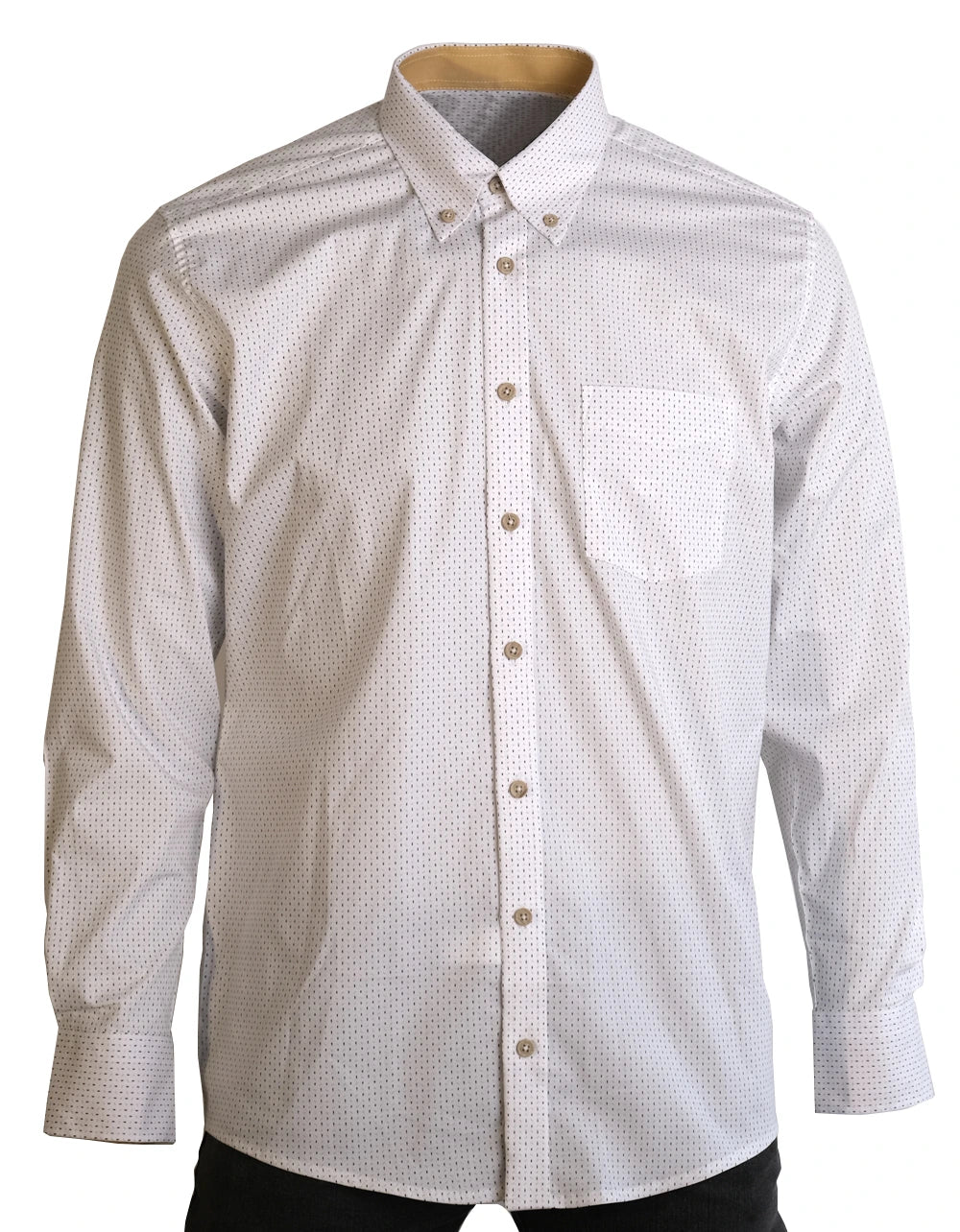 Camisa Manga Larga Print Puntos Mostaza Y Negro - Moldería informal