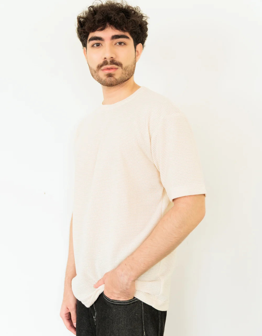 Camiseta Oversize Crema Textura Cuadros