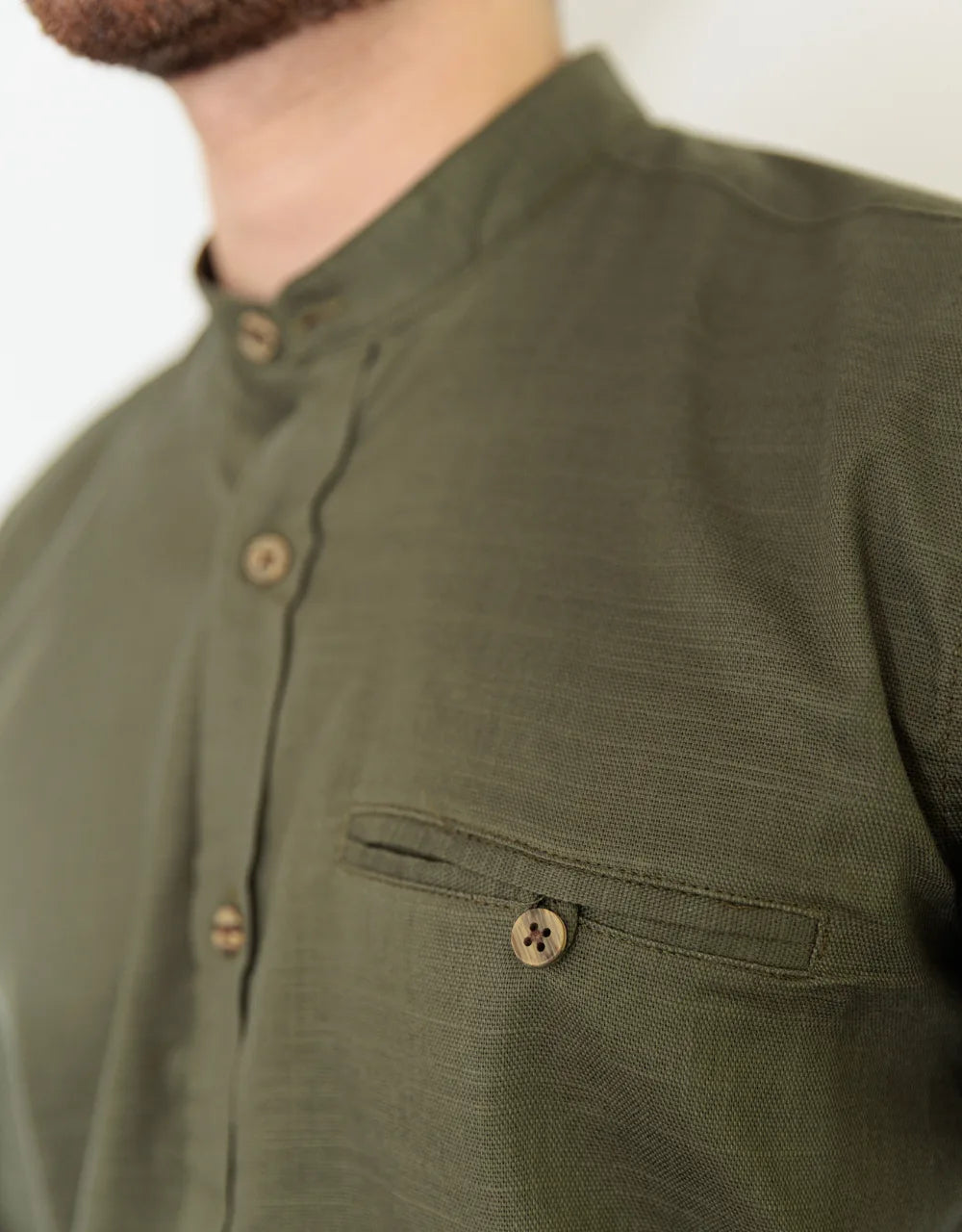 Camisa Manga Larga Verde Oscuro Cuello Neru - Moldería slim