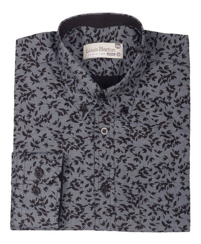 Camisa Manga Larga Gris Con Flores Negras - Moldería informal