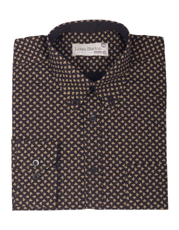 Camisa Manga Larga Negra Print Hojas Doradas - Moldería informal