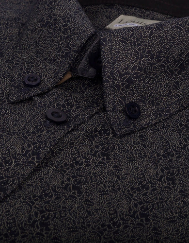 Camisa Manga Larga Color Azul Oscuro Print Flores en Puntos - Moldería informal