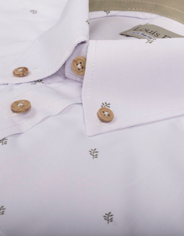 Camisa Manga Larga Color Blanco Print Hojas - Moldería informal