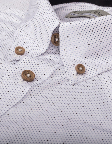 Camisa Manga Larga Color Blanco Miniprint Puntos Negros - Moldería informal