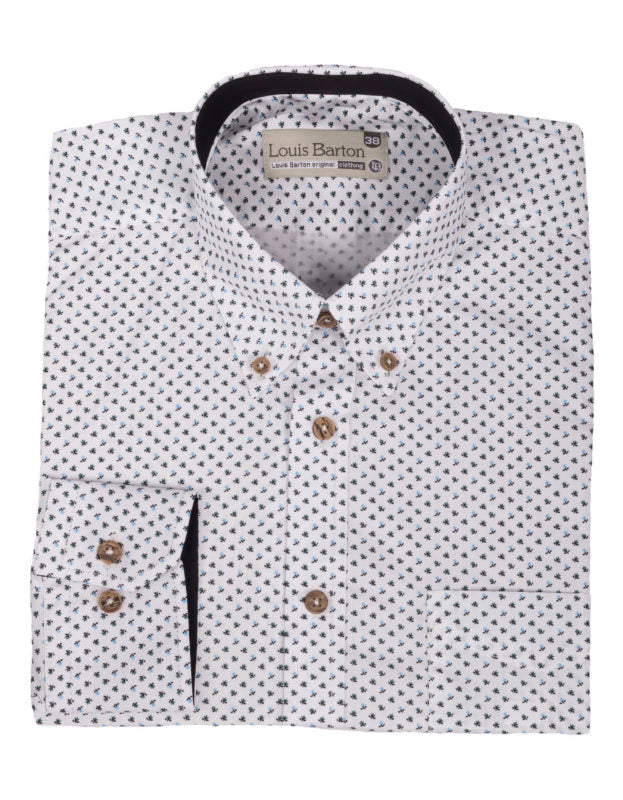 Camisa Manga Larga Color Blanco Miniprint Flores Azules - Moldería informal
