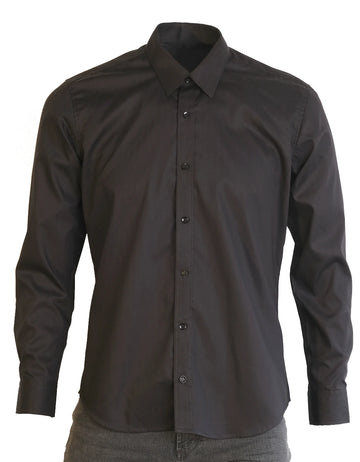 Camisa Manga Larga Negra Textura Espina De Pescado - Moldería slim