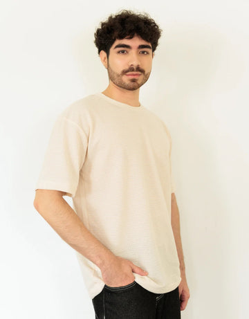 Camiseta Oversize Crema Textura Cuadros