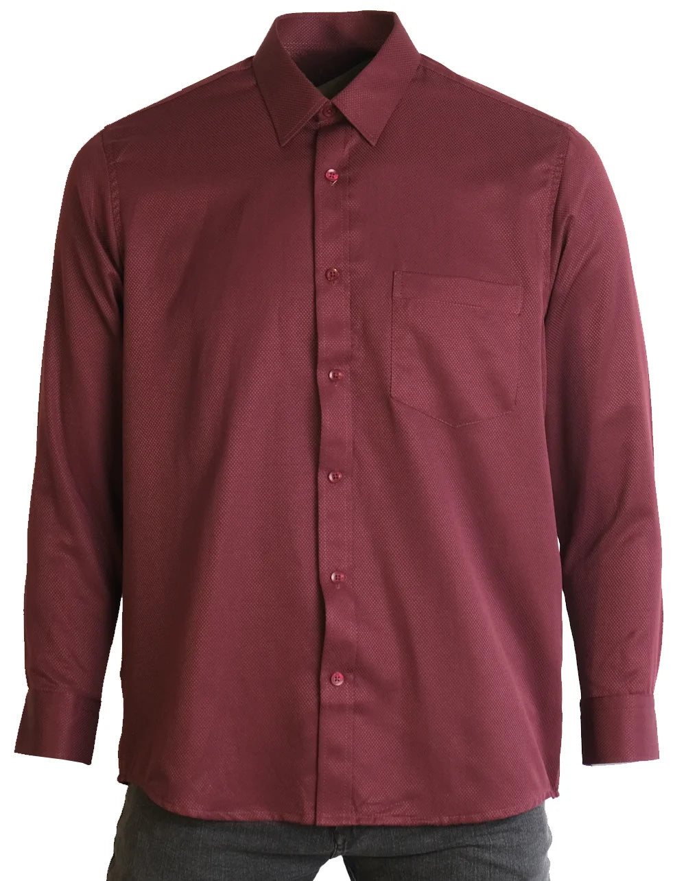 Camisa Manga Larga Vino Tinto Con Textura Cuadros  - Moldería clásica