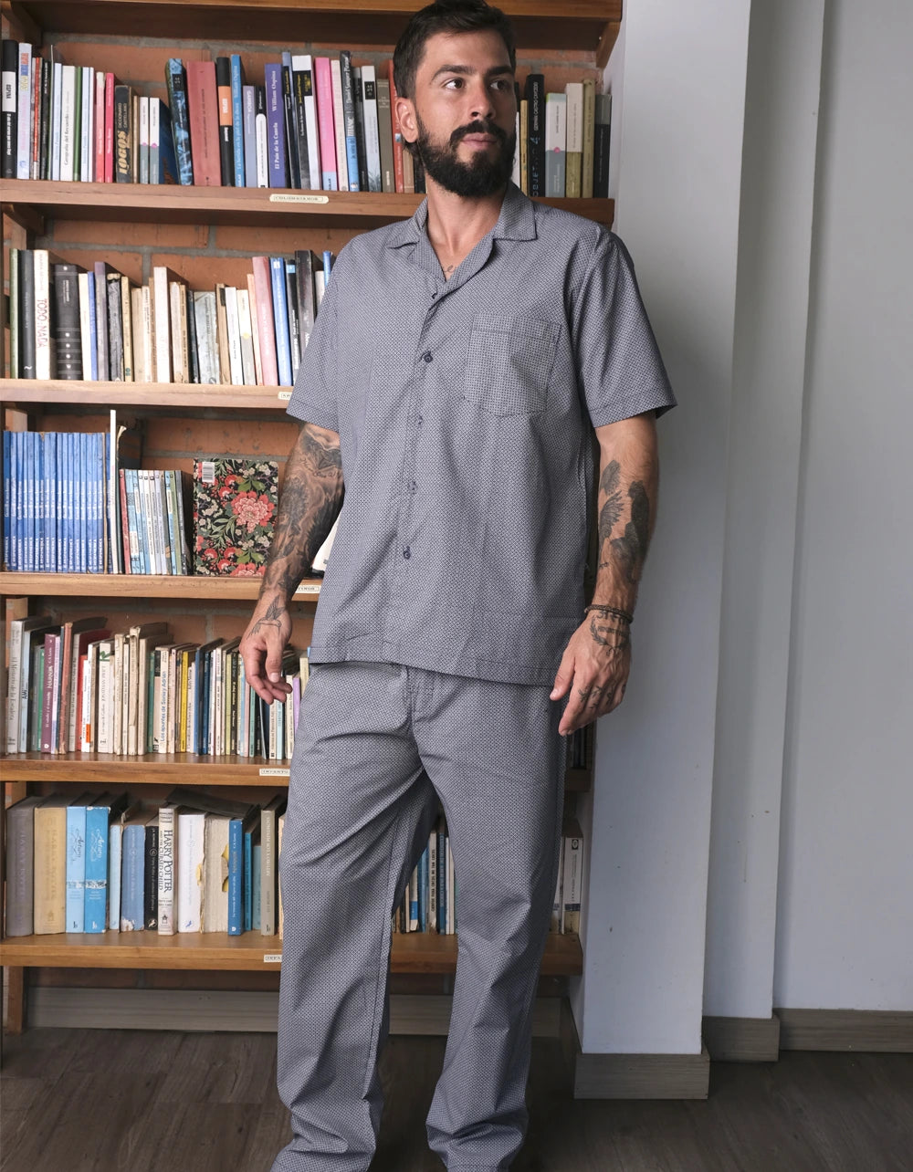 Pijama Manga Corta Gris Estampado Geométrico