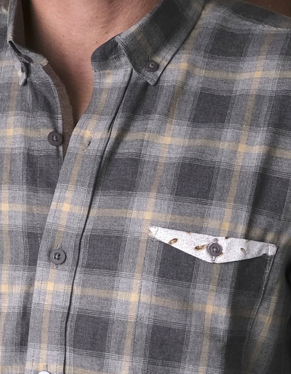 Camisa Manga Larga Cuadros Gris, Beige, Amarillo - Moldería slim