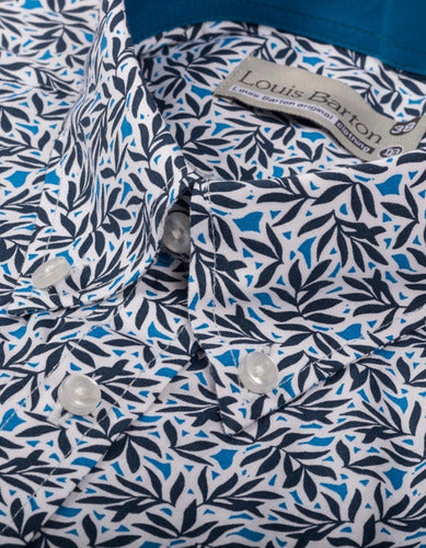 Camisa Manga Corta Estampado Con Hojas En Tonos Azules - Moldería informal