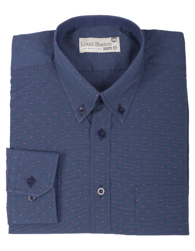 Camisa Manga Larga Azul Oscura Puntos Fucsia - Moldería informal