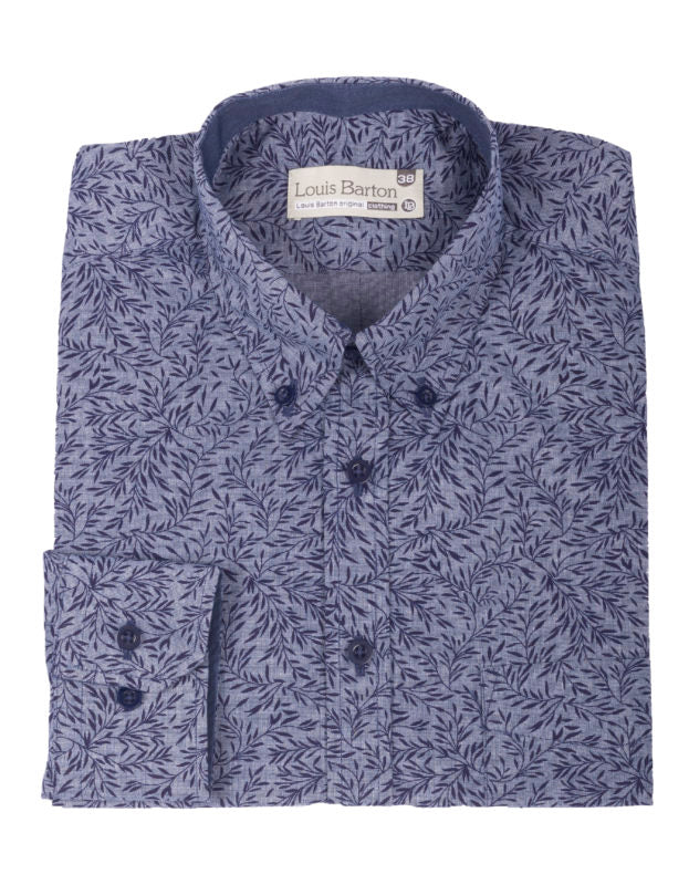 Camisa Manga Larga Azul Print Flores - Moldería informal