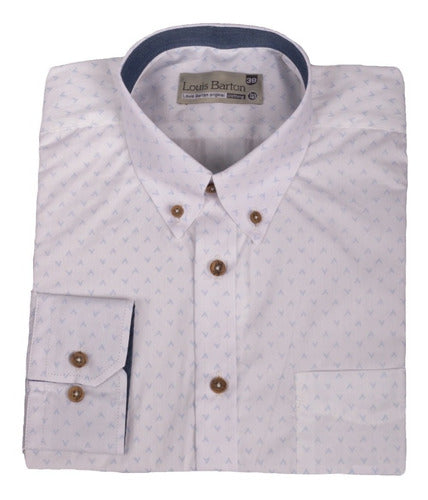 Camisa Manga Larga Miniprint Figura V Azúl Claro - Moldería informal