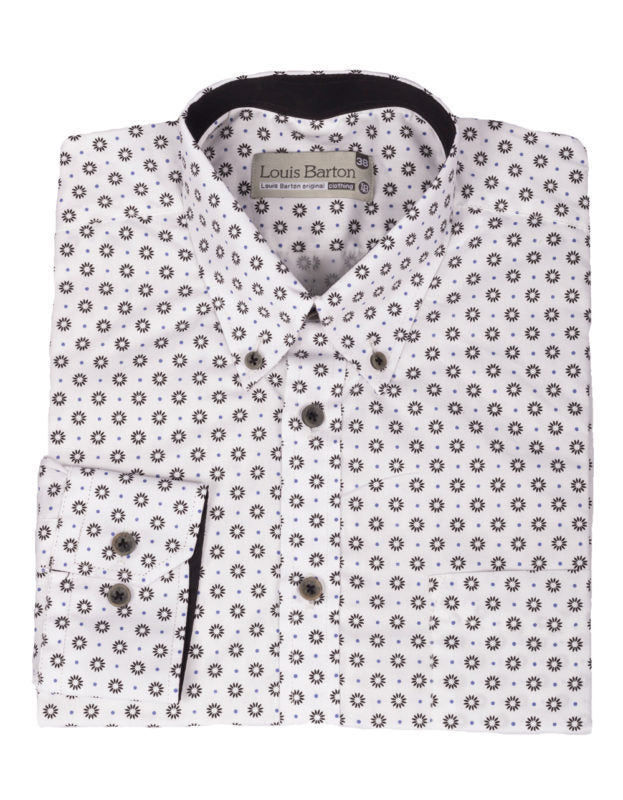 Camisa Manga Larga Estampado Flores Negras Circulares - Moldería informal