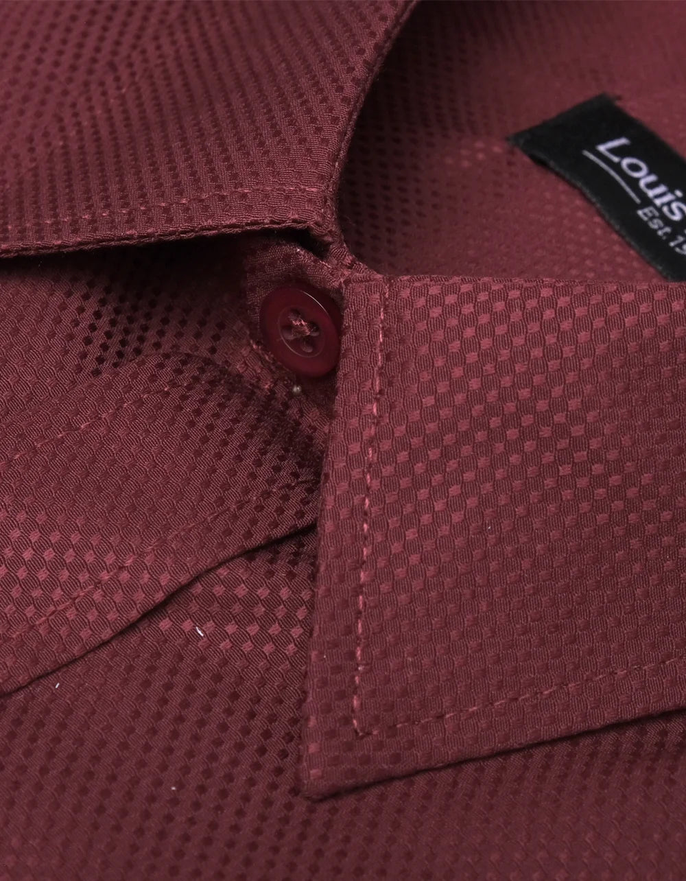 Camisa Manga Larga Vino Tinto Con Textura Cuadros  - Moldería clásica