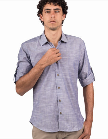 Camisa Manga Larga Azul Clara Con Botones de Coco - Moldería slim