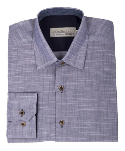 Camisa Manga Larga Azul Clara Con Botones de Coco - Moldería slim