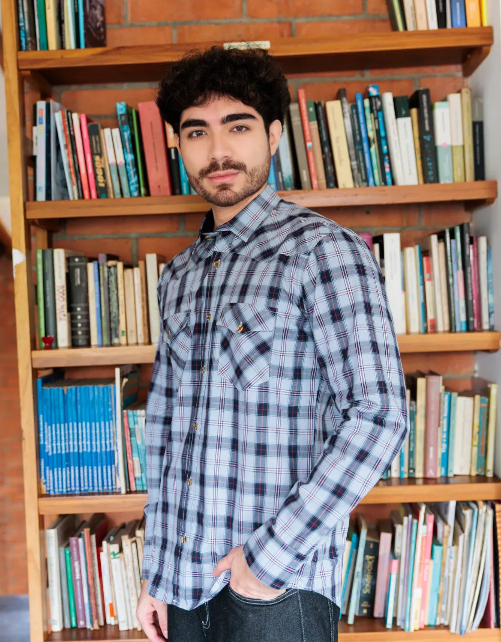 Camisa Texana Cuadros Azul Claro - Moldería slim