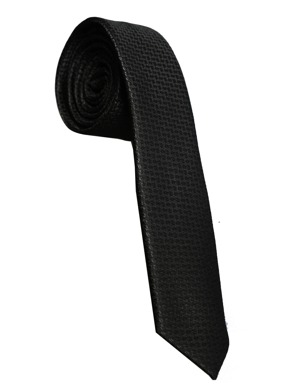 Corbata Pitillo En Poliéster Color Negro Con Textura Rombos