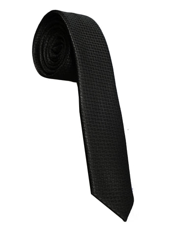 Corbata Pitillo En Poliéster Color Negro Con Textura Rombos