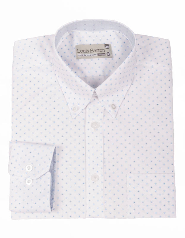 Camisa Manga Larga Blanca Miniprint Circulos Y Puntos Azules - Moldería informal