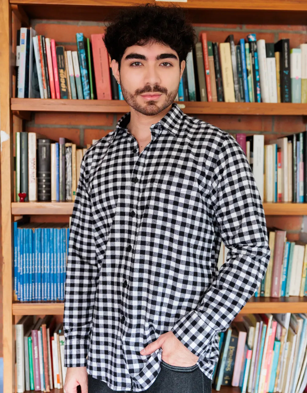 Leñadora Manga Larga Cuadros Negros Y Blancos - Moldería informa