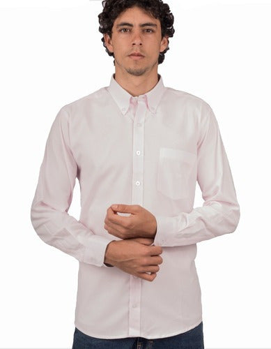 Camisa Manga Larga Color Rosa Pálido Sin Textura - Moldería slim