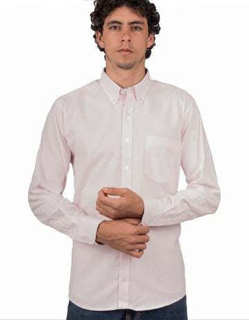 Camisa Manga Larga Color Rosa Pálido Sin Textura - Moldería slim