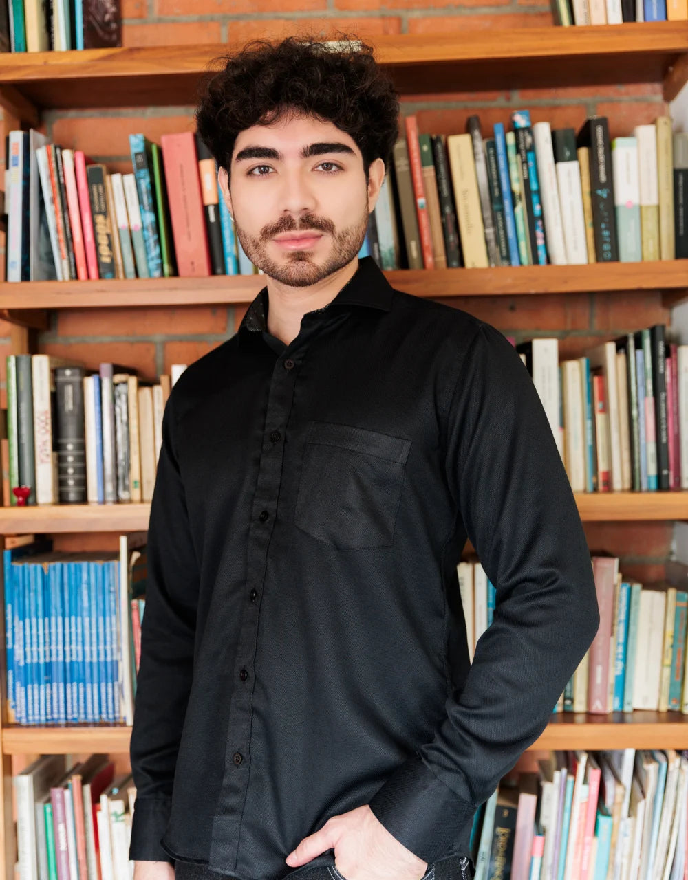 Camisa Manga Larga Negra Con Textura - Moldería slim