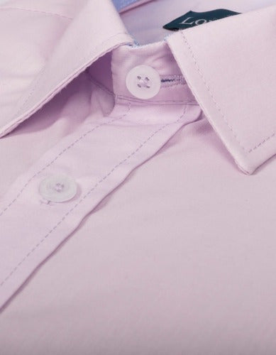 Camisa Manga Larga Color Rosa Pálido Sin Textura - Moldería slim