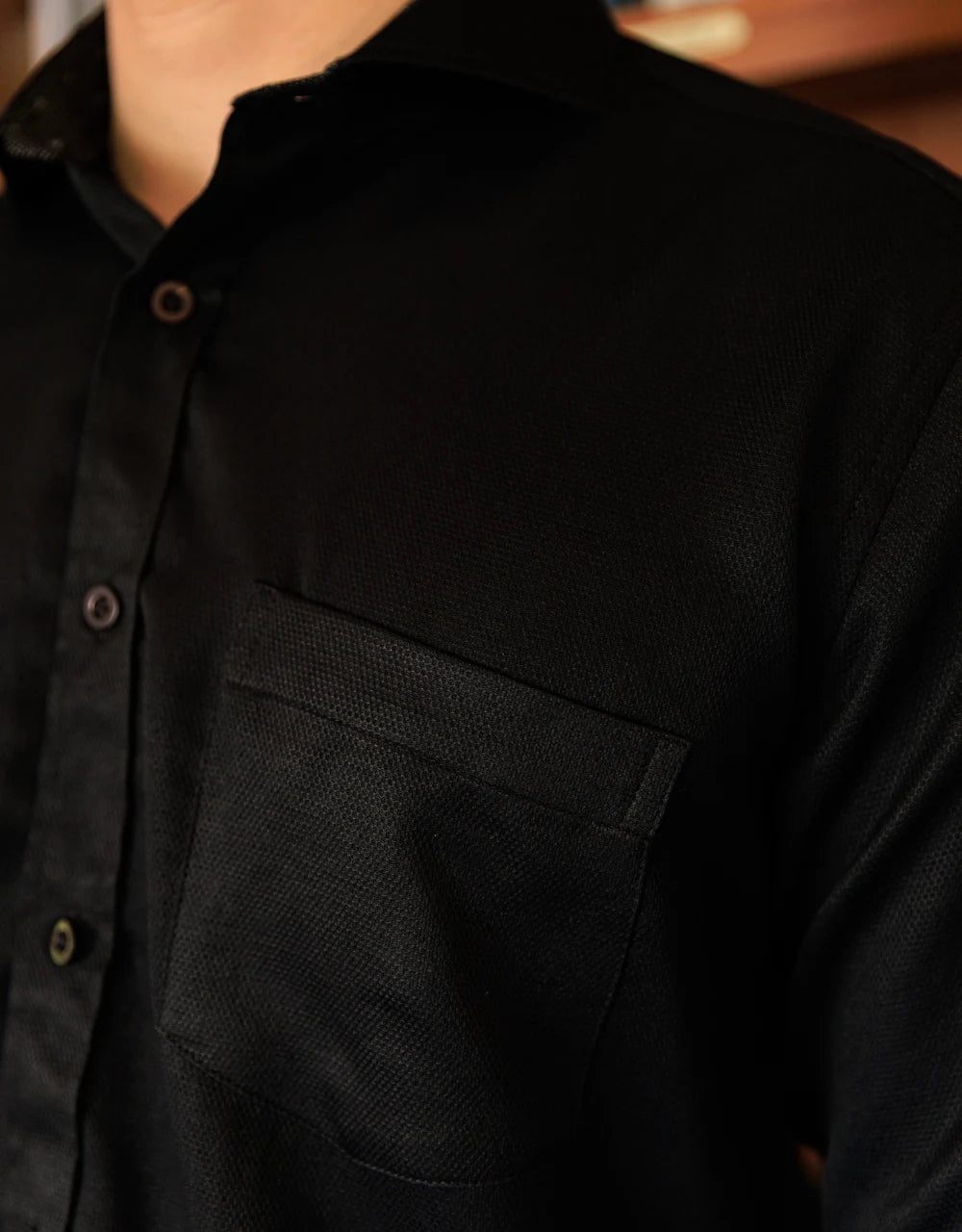 Camisa Manga Larga Negra Con Textura - Moldería slim