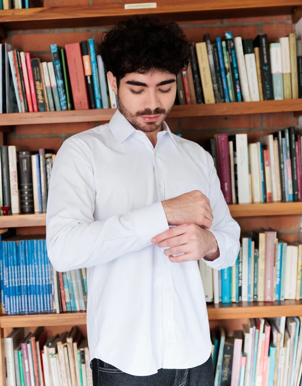 Camisa Manga Larga Blanca Textura Espina De Pescado - Moldería slim