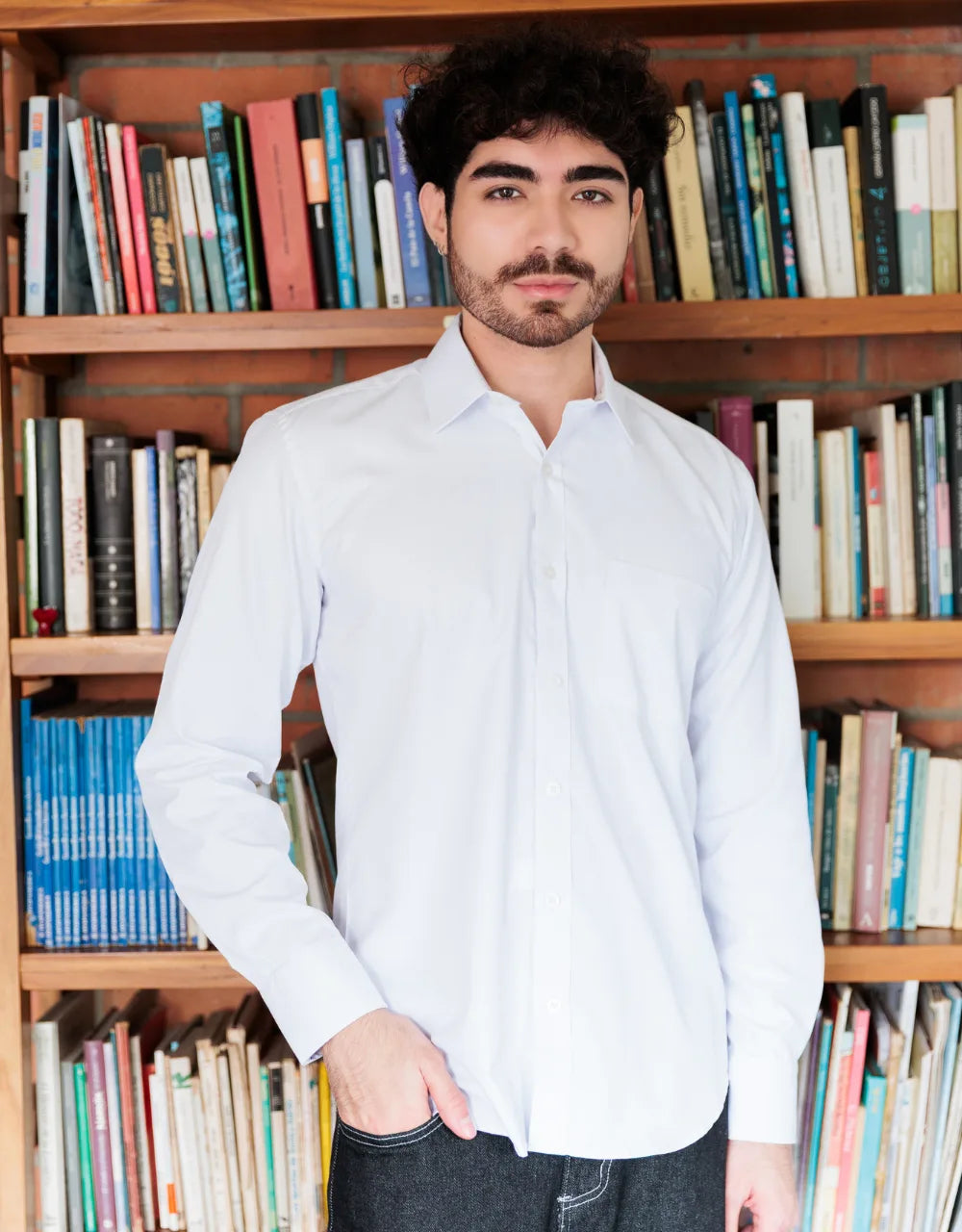 Camisa Manga Larga Blanca Textura Espina De Pescado - Moldería slim