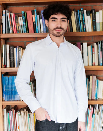 Camisa Manga Larga Blanca Textura Espina De Pescado - Moldería slim