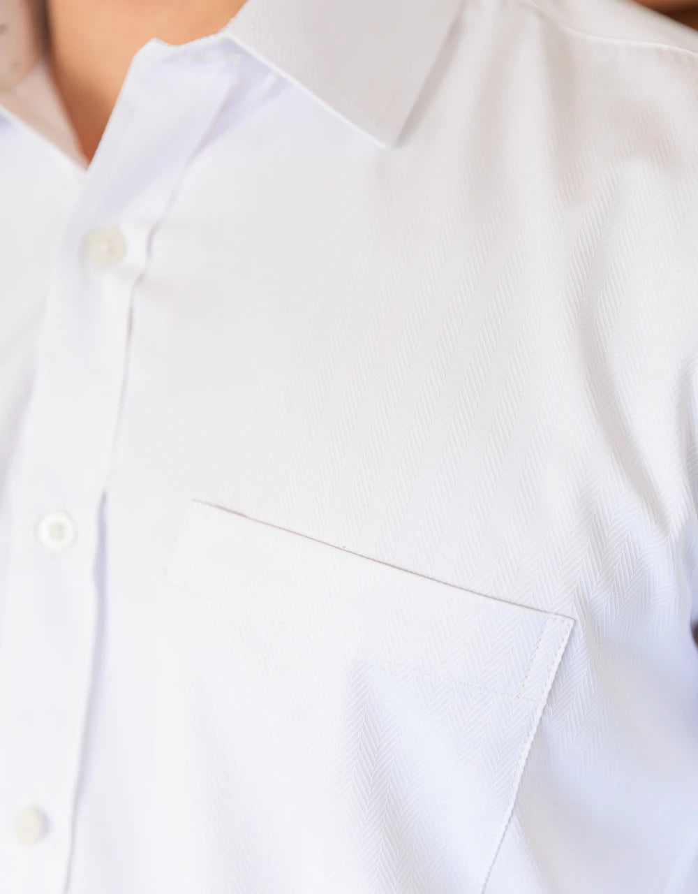 Camisa Manga Larga Blanca Textura Espina De Pescado - Moldería slim