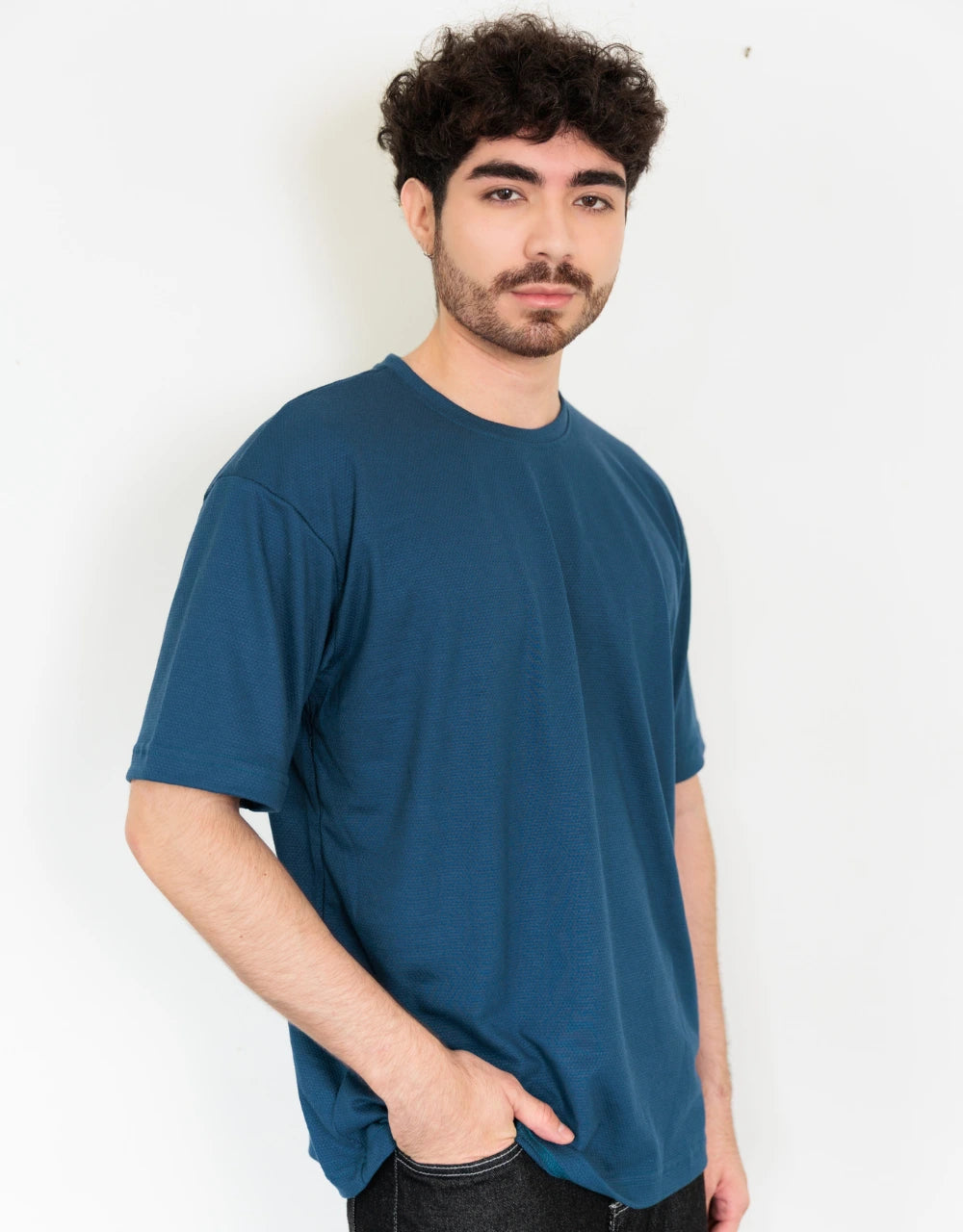 Camiseta Oversize Azul Oscuro Textura Hexágonos