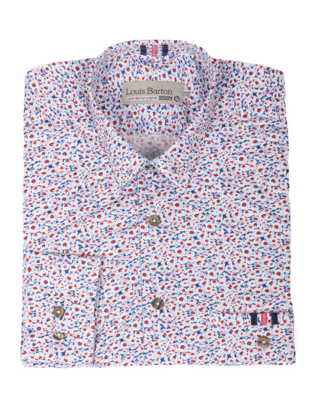 Camisa Manga Larga Estampado Floral Rojo Y Azul Detalle En Bolsillo - Moldería slim