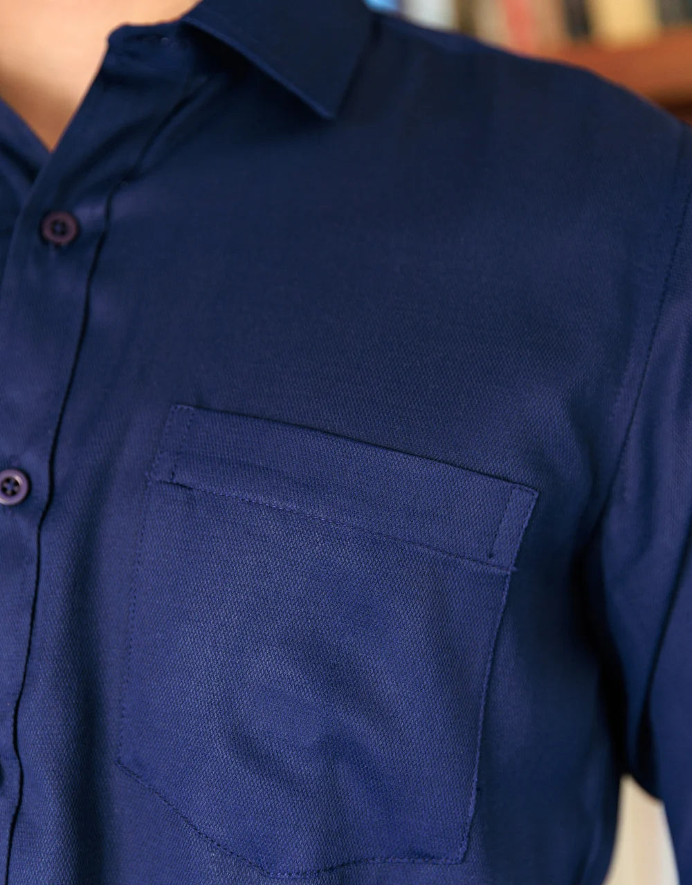 Camisa Manga Larga Azul Oscuro Con Textura - Moldería slim