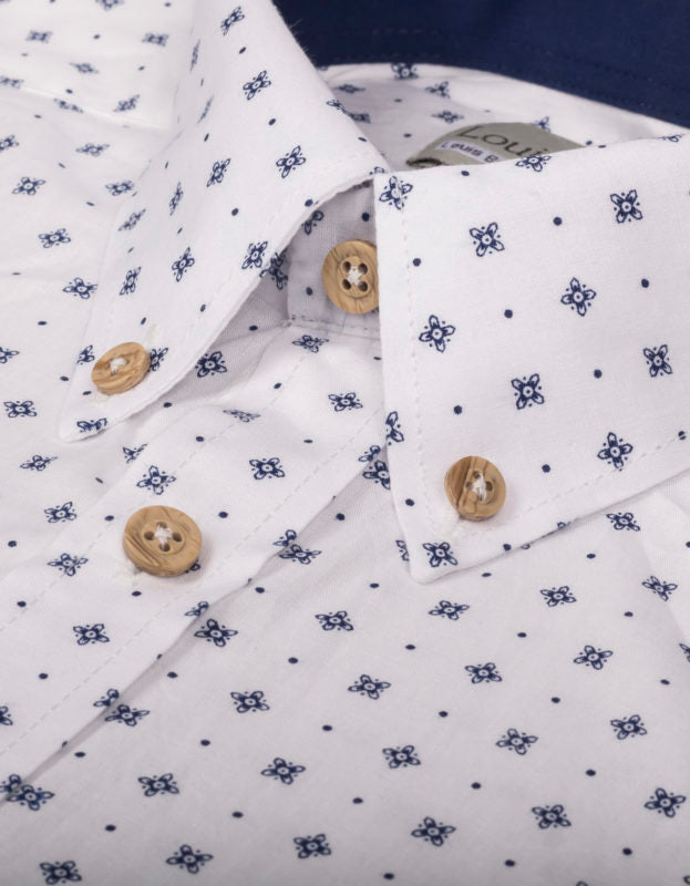 Camisa Manga Larga Estampada Formas Geométricas Color Azul - Moldería informal