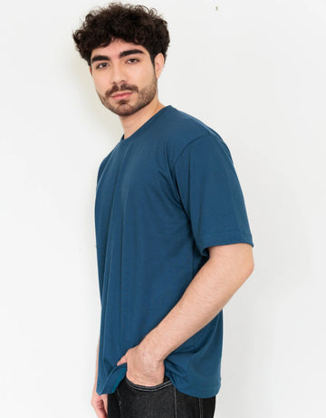 Camiseta Oversize Azul Oscuro Textura Hexágonos