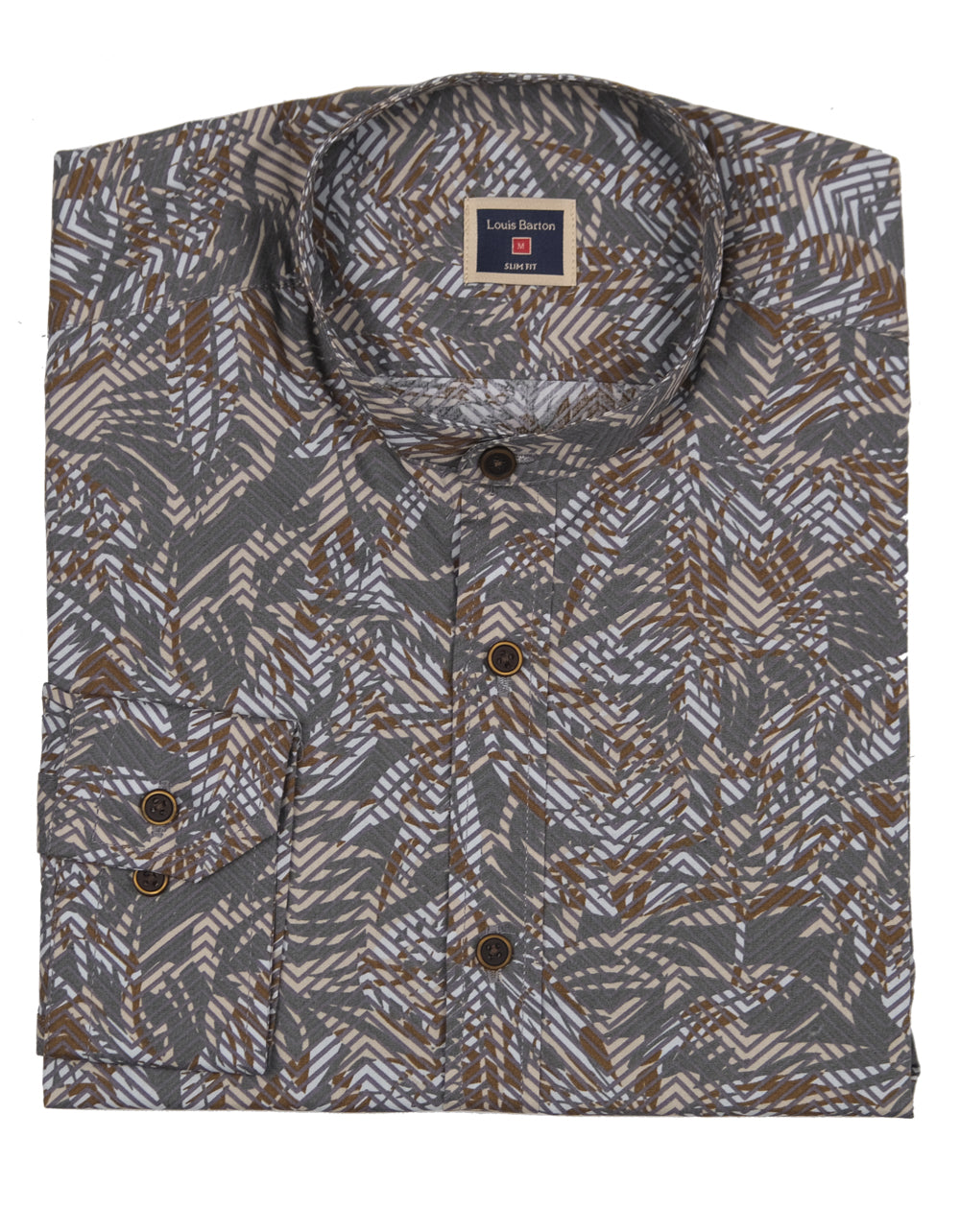 Camisa Manga Larga Cuello Neru Estampado Hojas Verdes - Moldería slim