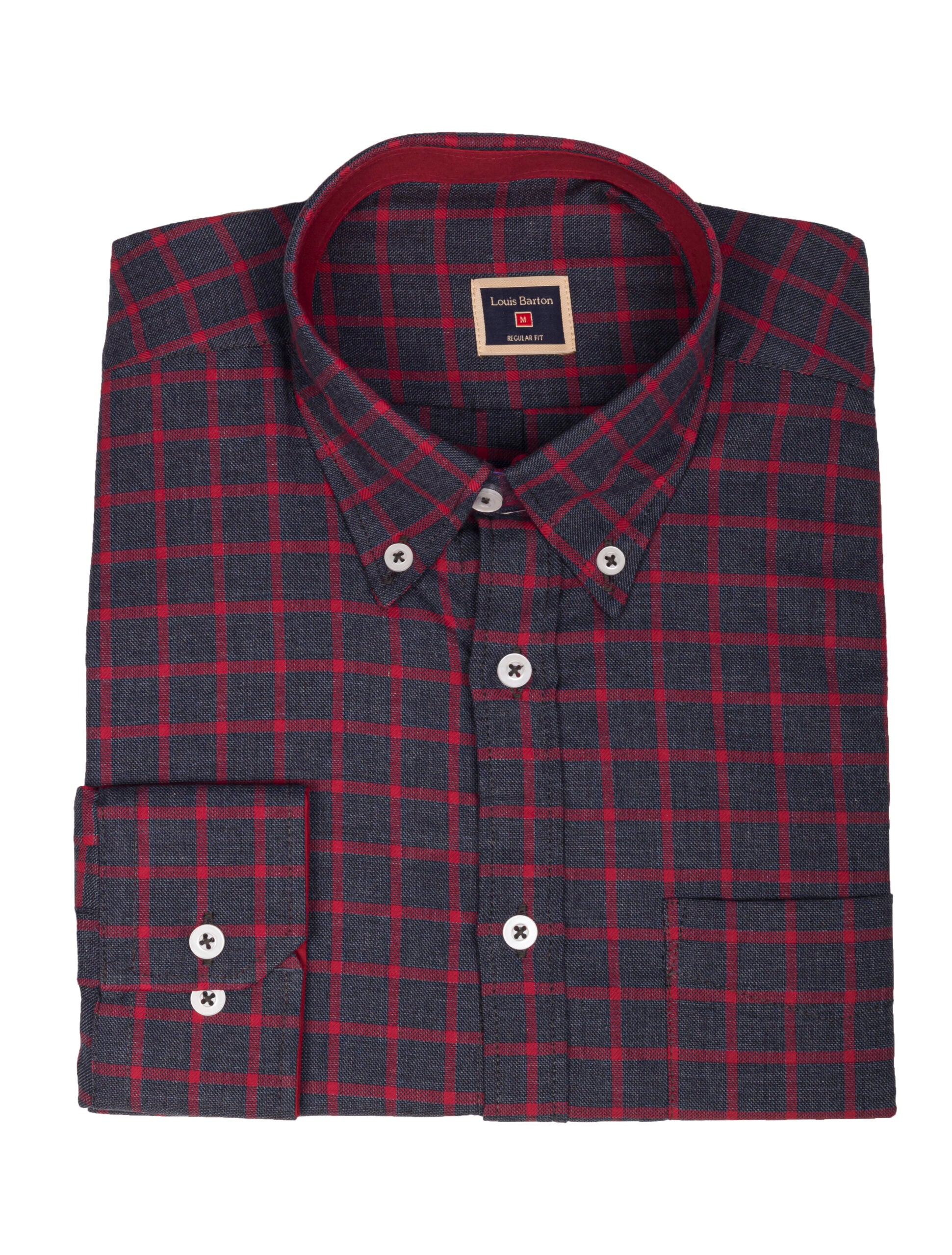 Camisa de Cuadros Azul Rayas Rojas Manga Larga - Moldería informal